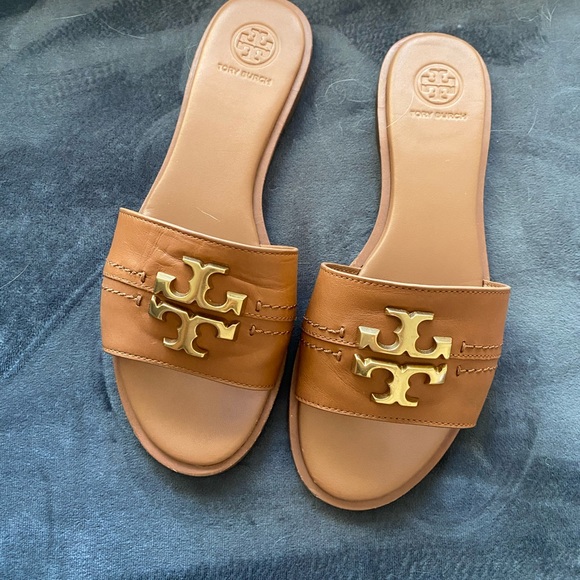 Tory Burch Brown Sandals with Gold Logo Everly Slide # 60245 - Picture 4 of 9